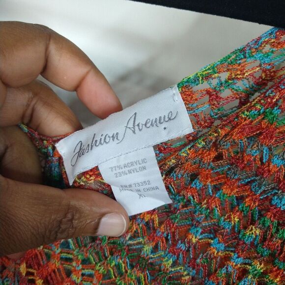 Fashion Avenue Open Knit Crochet V Neck Short Sleeve Cover-up Top Sz XL Rainbow - Picture 6 of 7